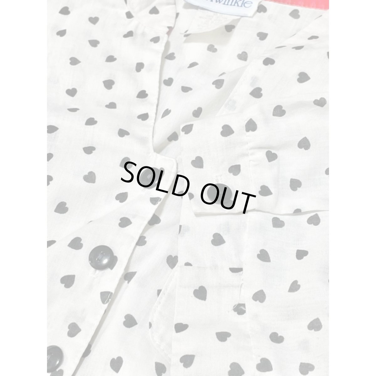 画像11: ハート柄 パフスリーブ ホワイト ブラック ウエストゴム 半袖 レトロ アメリカ古着 ヴィンテージワンピース (11)