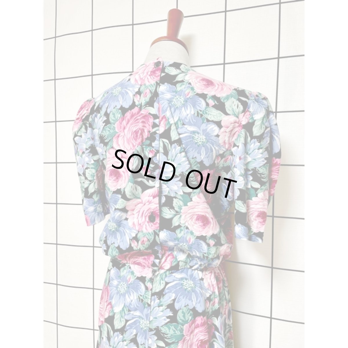 画像3: アンティークフラワー柄 レース襟 ビッグカラー ウエストゴム バックボタン ガーリー レトロ ヴィンテージワンピース アメリカ古着  (3)