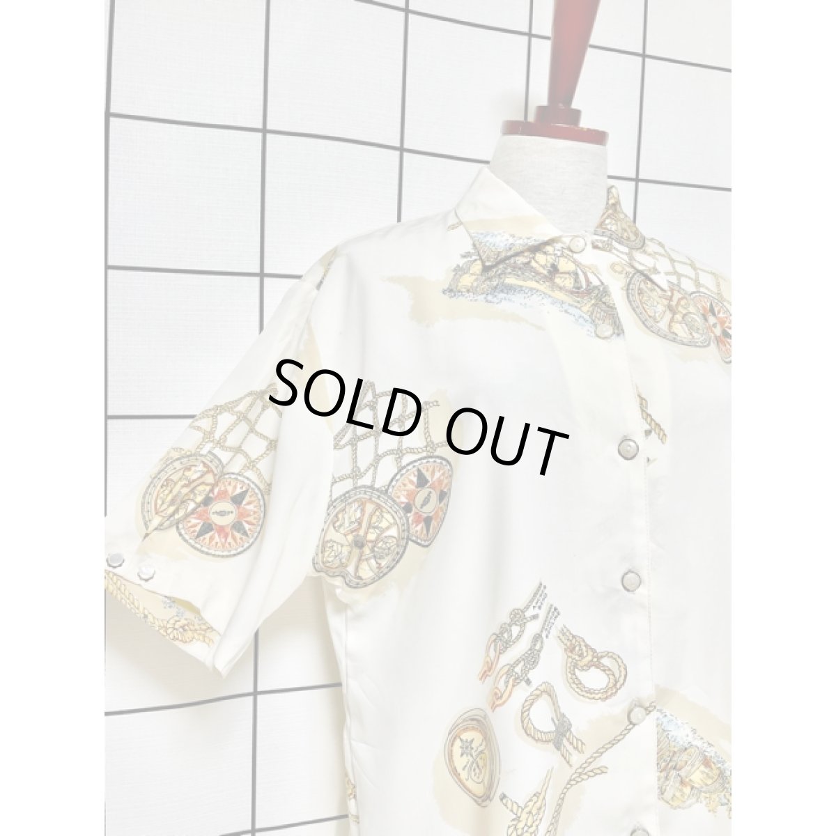 画像6: レトロマリン 船柄 樽柄 ブラウス レトロ アメリカ古着 半袖 シャツ ヴィンテージ (6)