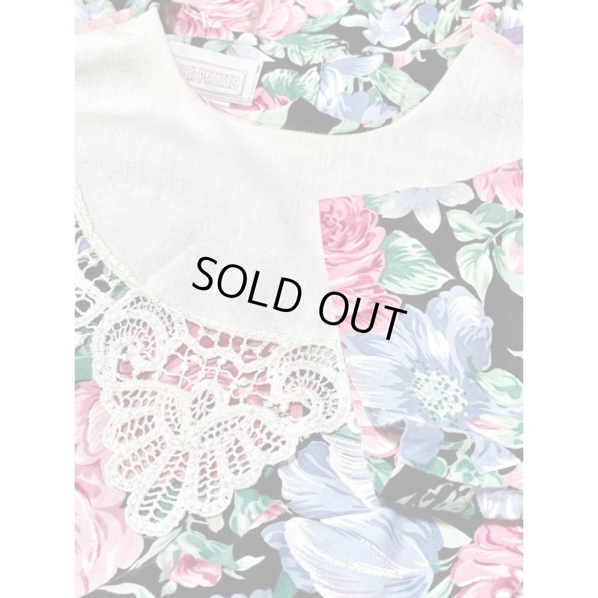 画像11: アンティークフラワー柄 レース襟 ビッグカラー ウエストゴム バックボタン ガーリー レトロ ヴィンテージワンピース アメリカ古着  (11)