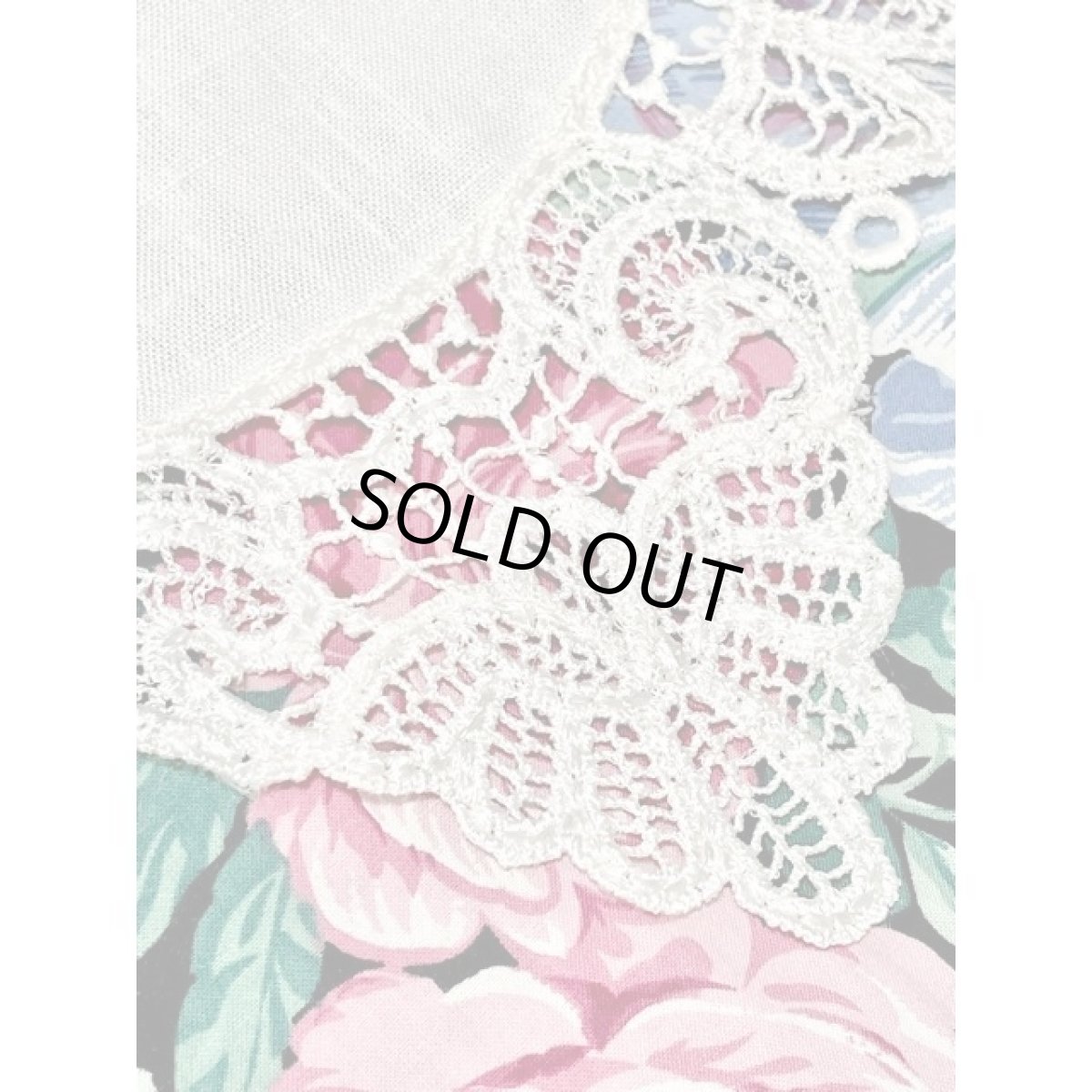 画像12: アンティークフラワー柄 レース襟 ビッグカラー ウエストゴム バックボタン ガーリー レトロ ヴィンテージワンピース アメリカ古着  (12)