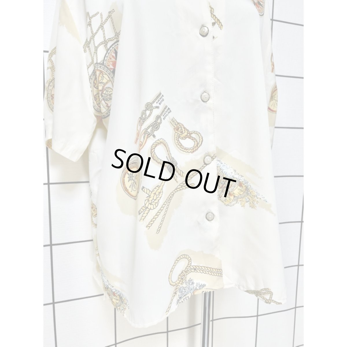 画像8: レトロマリン 船柄 樽柄 ブラウス レトロ アメリカ古着 半袖 シャツ ヴィンテージ (8)