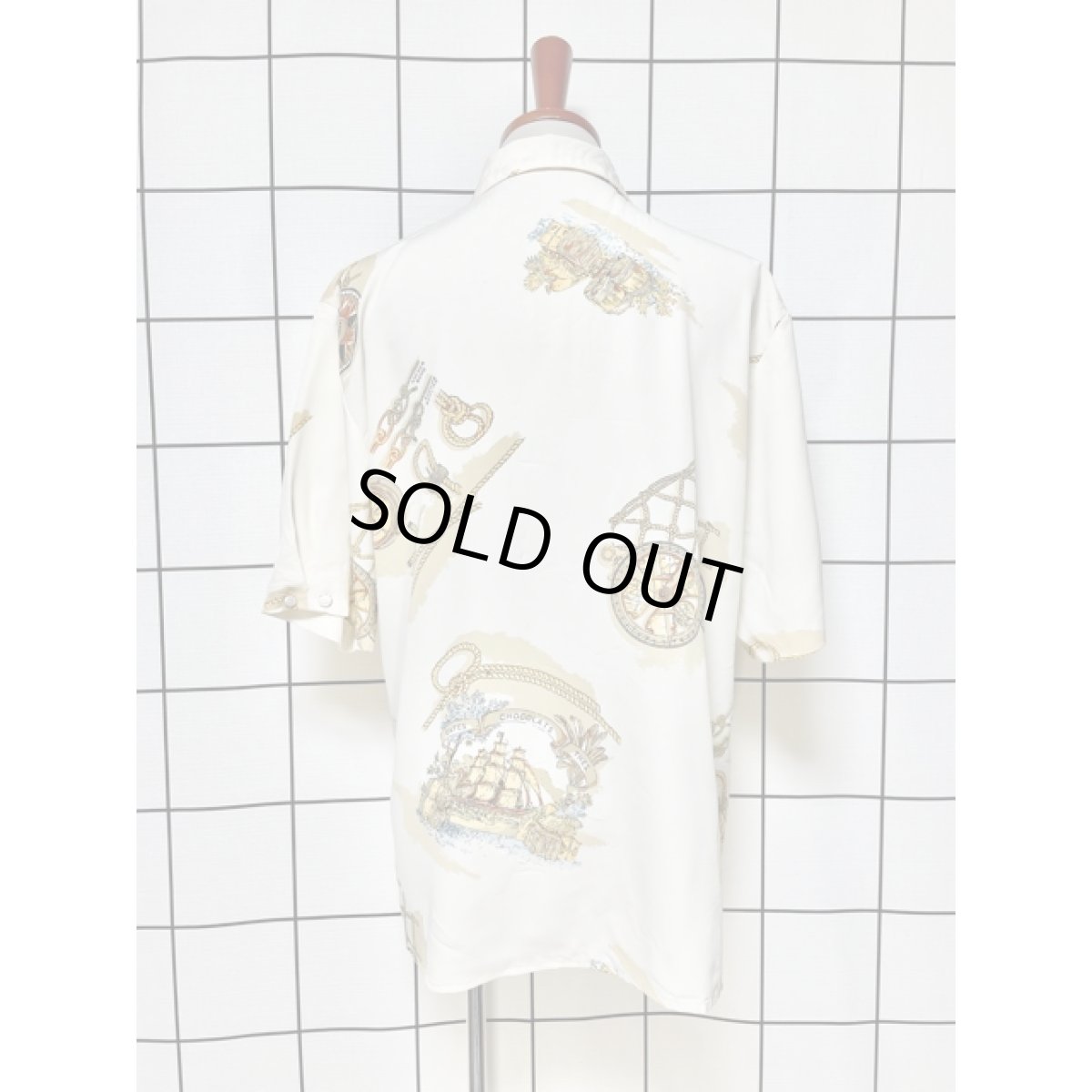 画像2: レトロマリン 船柄 樽柄 ブラウス レトロ アメリカ古着 半袖 シャツ ヴィンテージ (2)