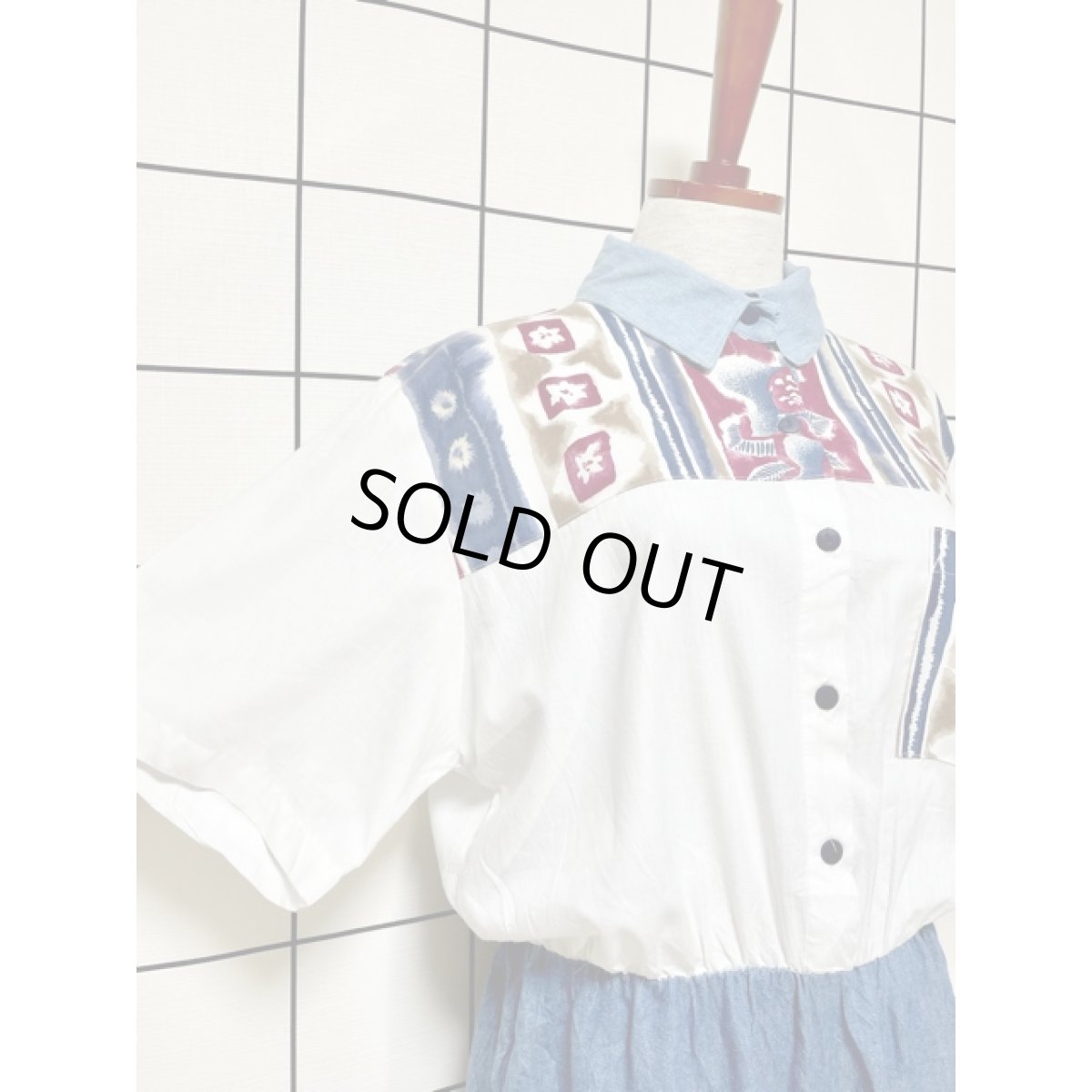 画像7: デニム切り替え ウエストゴム ワンピース アメリカ古着 レトロ ヴィンテージ (7)