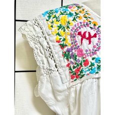 画像7: メキシカン花刺繍ドレス レース装飾 サテンテープ ホワイト フォークロア レトロ ヴィンテージ (7)