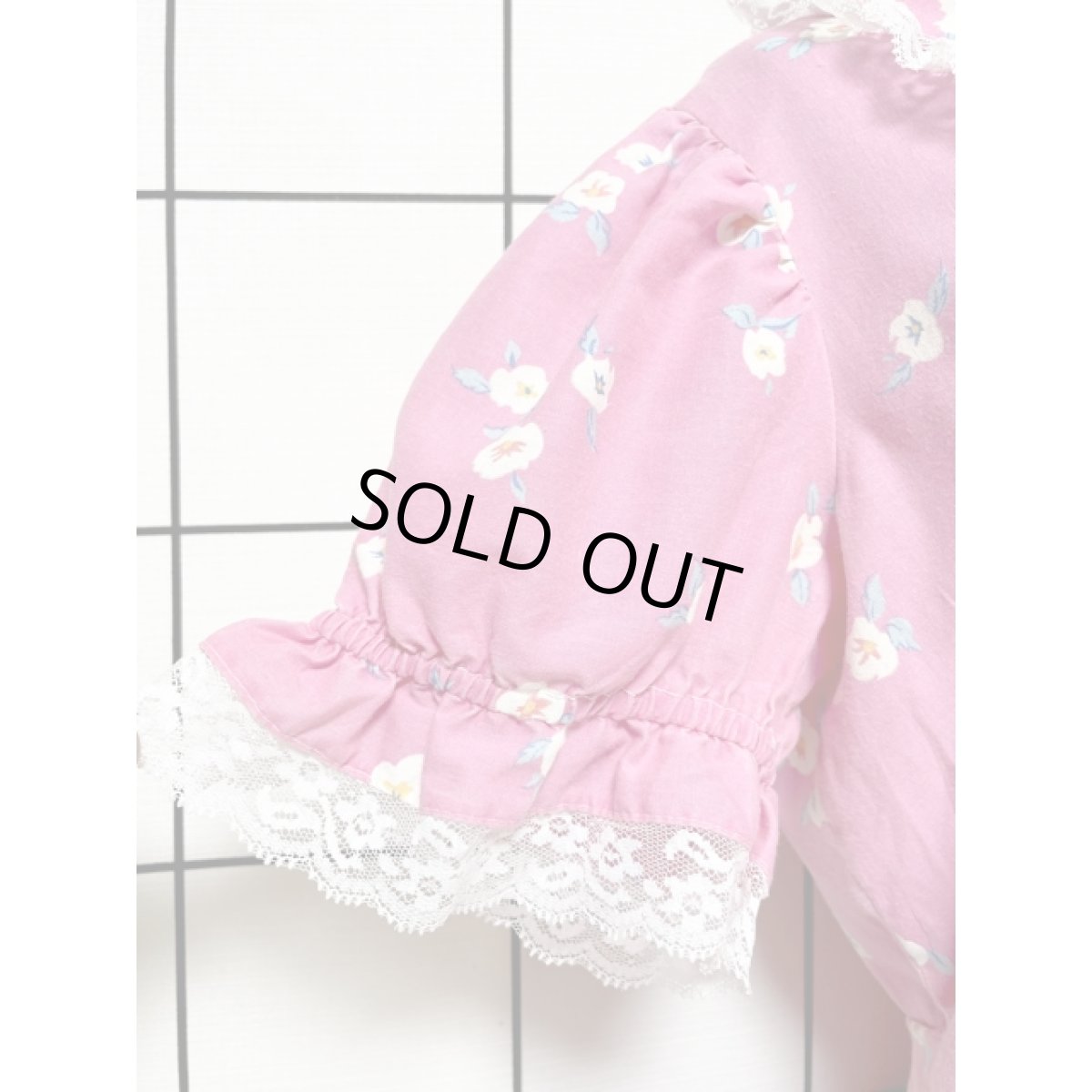 画像10: フリルレース サーキュラーデザイン リボン パフスリーブ 花柄 ヴィンテージドレスワンピース ピンク レトロ アメリカ古着 (10)