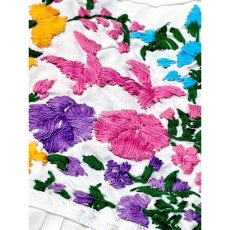 画像13: メキシカン花刺繍ドレス レース装飾 サテンテープ ホワイト フォークロア レトロ ヴィンテージ (13)