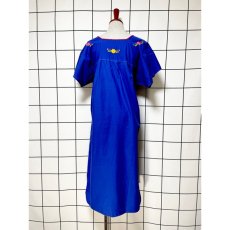画像2: メキシカン花刺繍ドレス ブルー フォークロア レトロ ヴィンテージ (2)