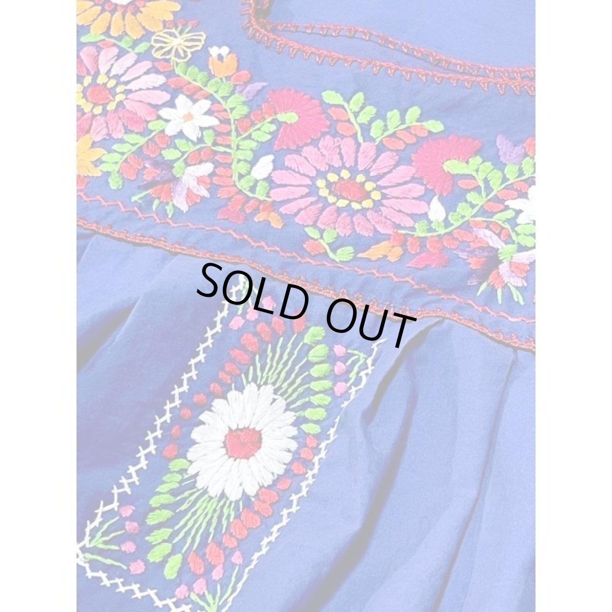 画像11: メキシカン花刺繍ドレス ブルー フォークロア レトロ ヴィンテージ (11)