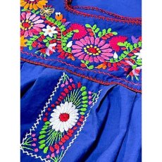 画像11: メキシカン花刺繍ドレス ブルー フォークロア レトロ ヴィンテージ (11)