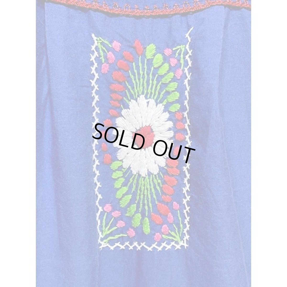 画像7: メキシカン花刺繍ドレス ブルー フォークロア レトロ ヴィンテージ (7)