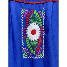 画像7: メキシカン花刺繍ドレス ブルー フォークロア レトロ ヴィンテージ (7)
