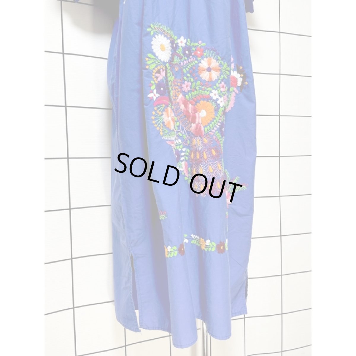 画像9: メキシカン花刺繍ドレス ブルー フォークロア レトロ ヴィンテージ (9)