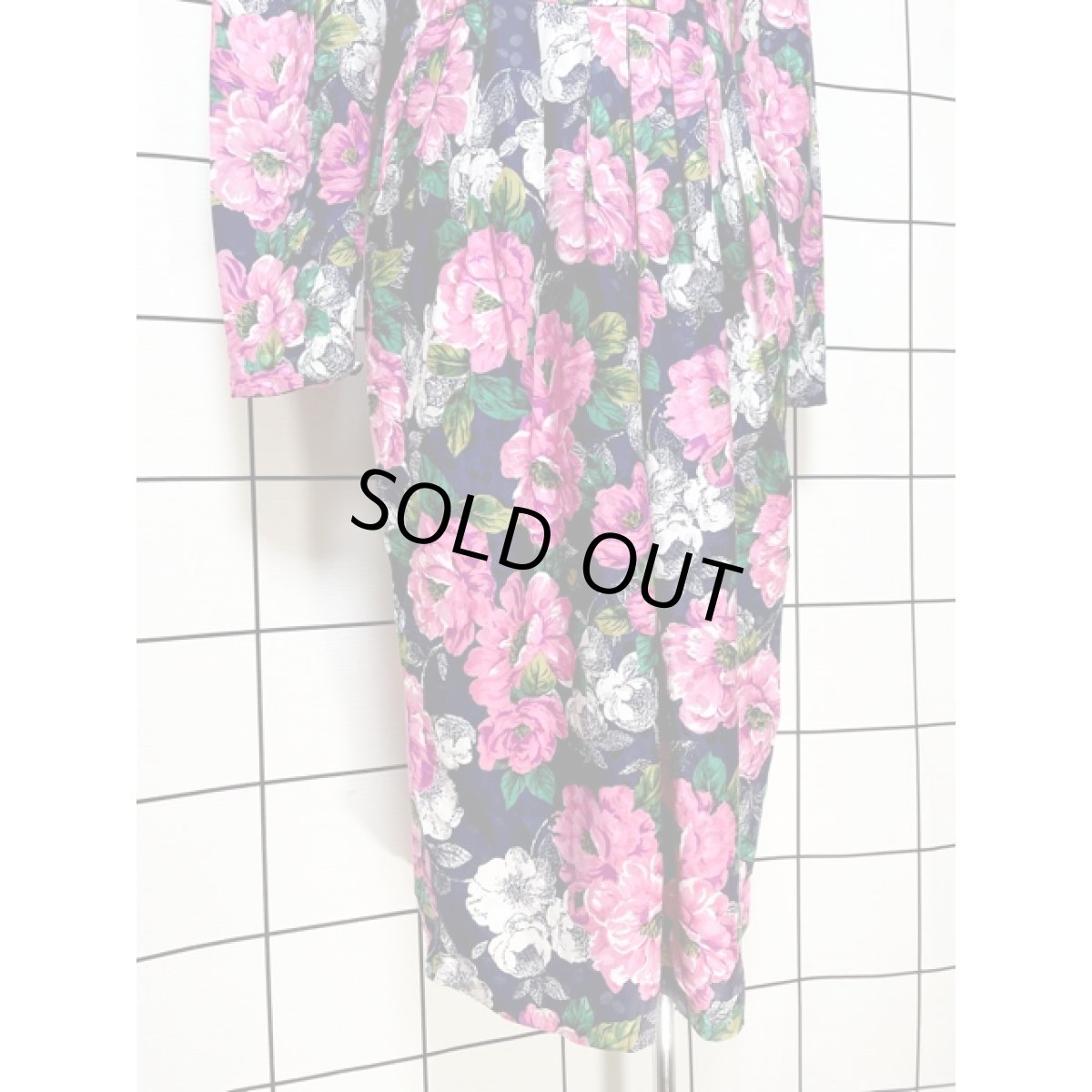 画像8: 花柄 楕円織り模様 ネイビー レトロ 長袖 アメリカ古着 ヴィンテージワンピース (8)