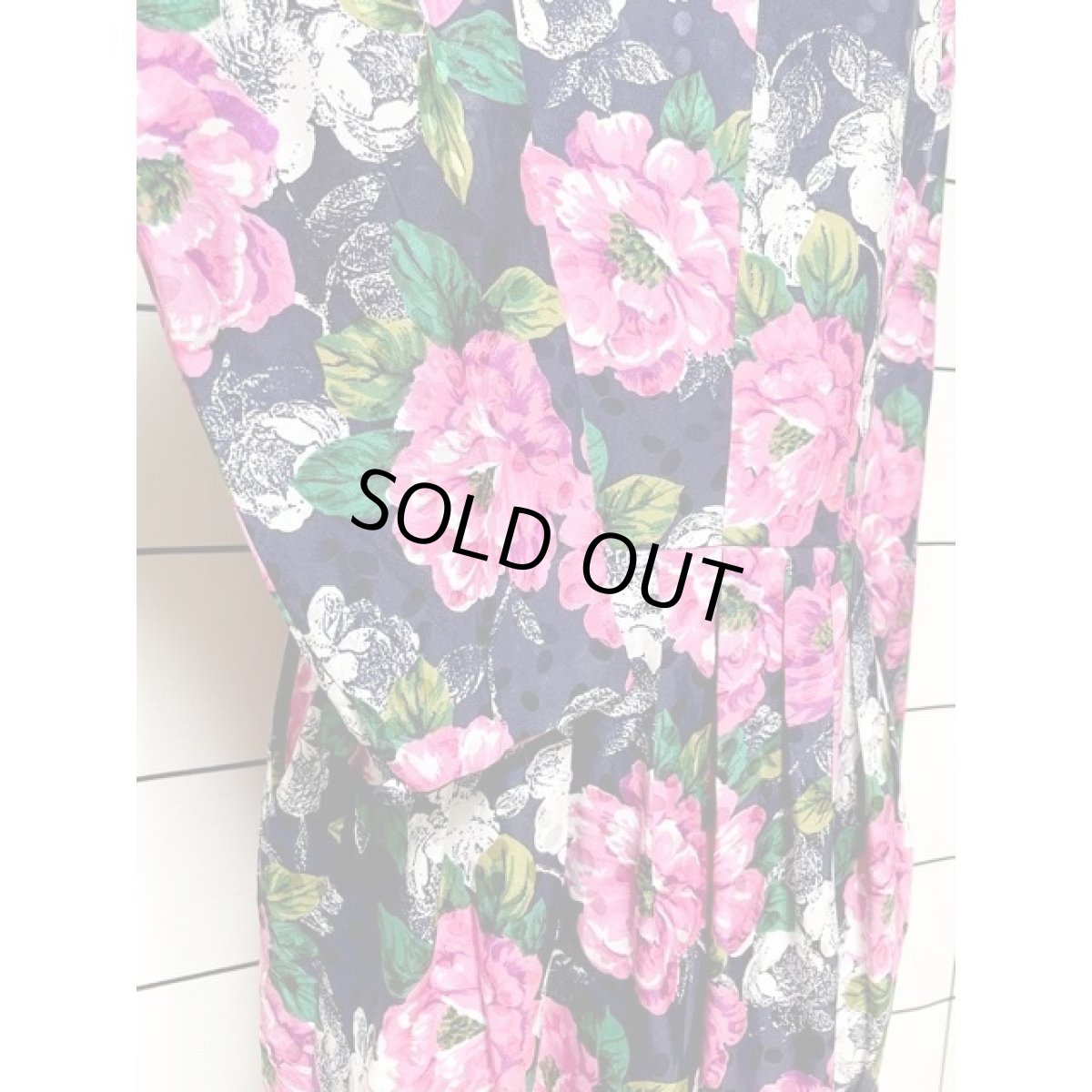 画像7: 花柄 楕円織り模様 ネイビー レトロ 長袖 アメリカ古着 ヴィンテージワンピース (7)