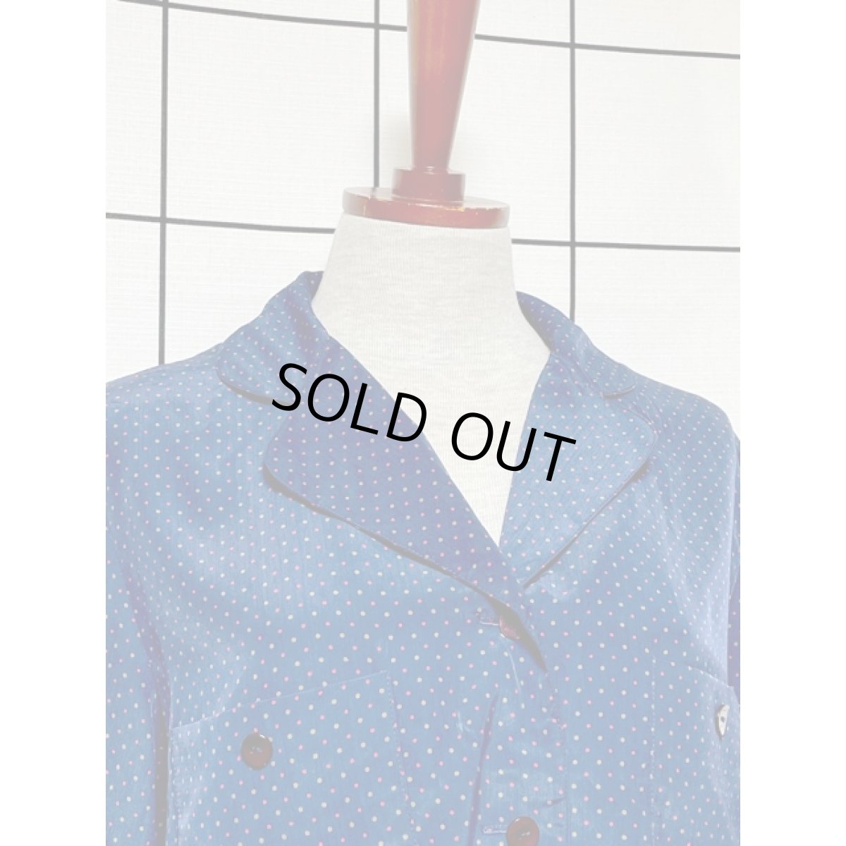 画像5: フランス古着 FRANCE マルチドット ネイビー 半袖 シャツ ヴィンテージブラウス (5)