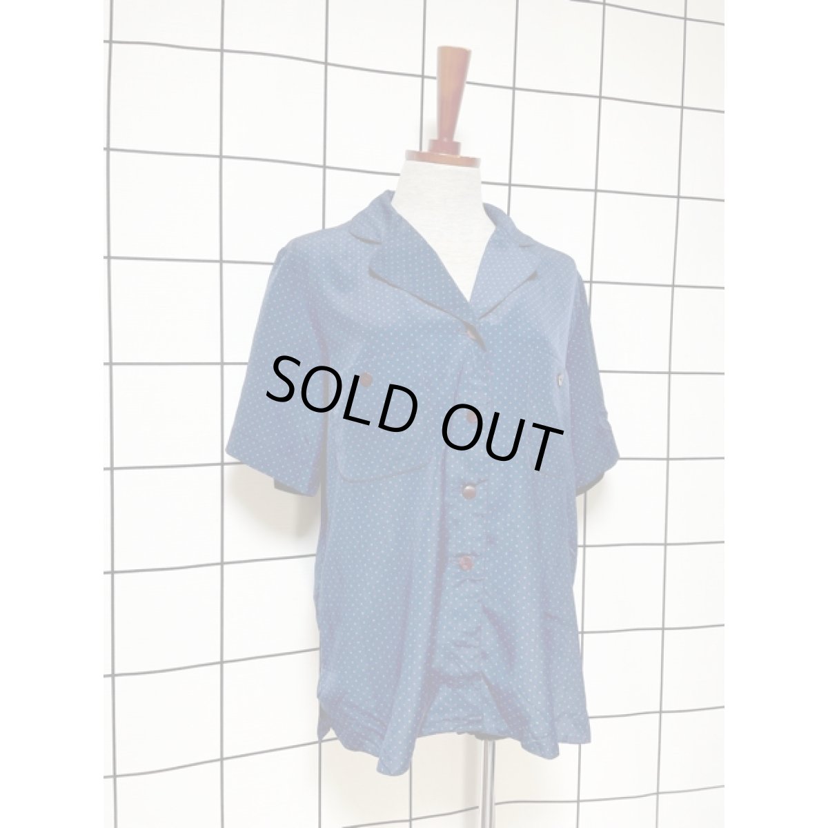 画像3: フランス古着 FRANCE マルチドット ネイビー 半袖 シャツ ヴィンテージブラウス (3)