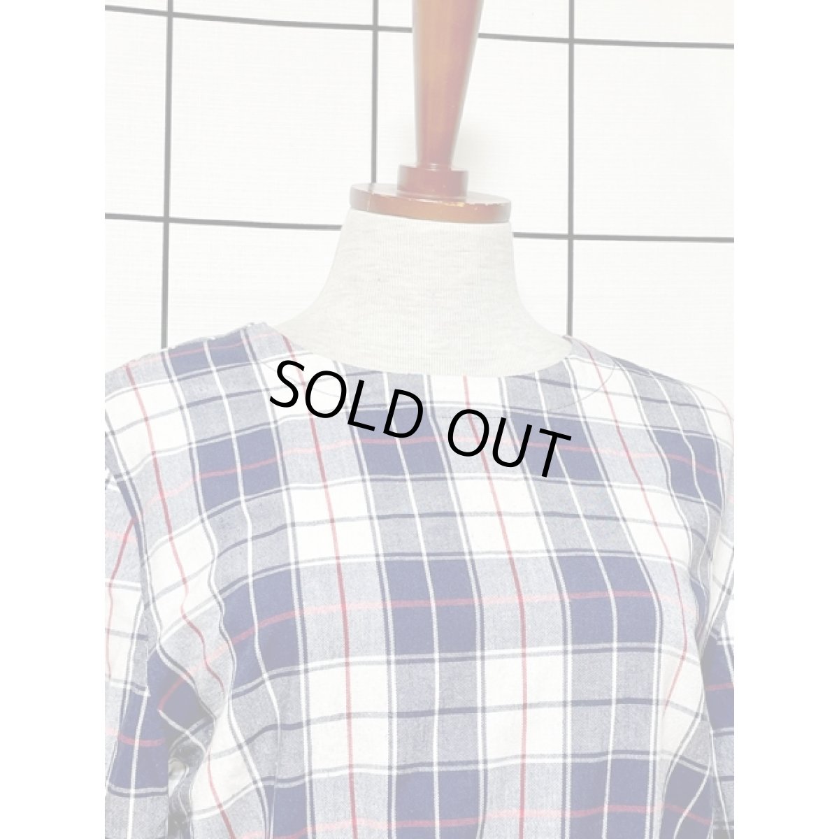 画像6: チェック柄 ワンピース ウエストゴム 後ろボタン レトロ 半袖 アメリカ古着 ヴィンテージ (6)