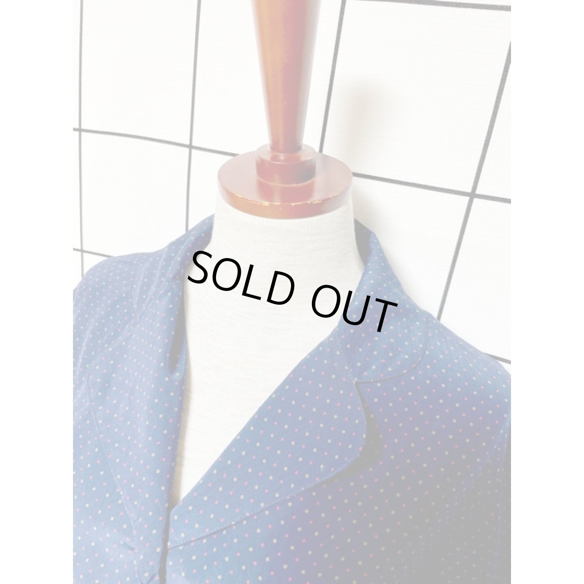 画像4: フランス古着 FRANCE マルチドット ネイビー 半袖 シャツ ヴィンテージブラウス (4)