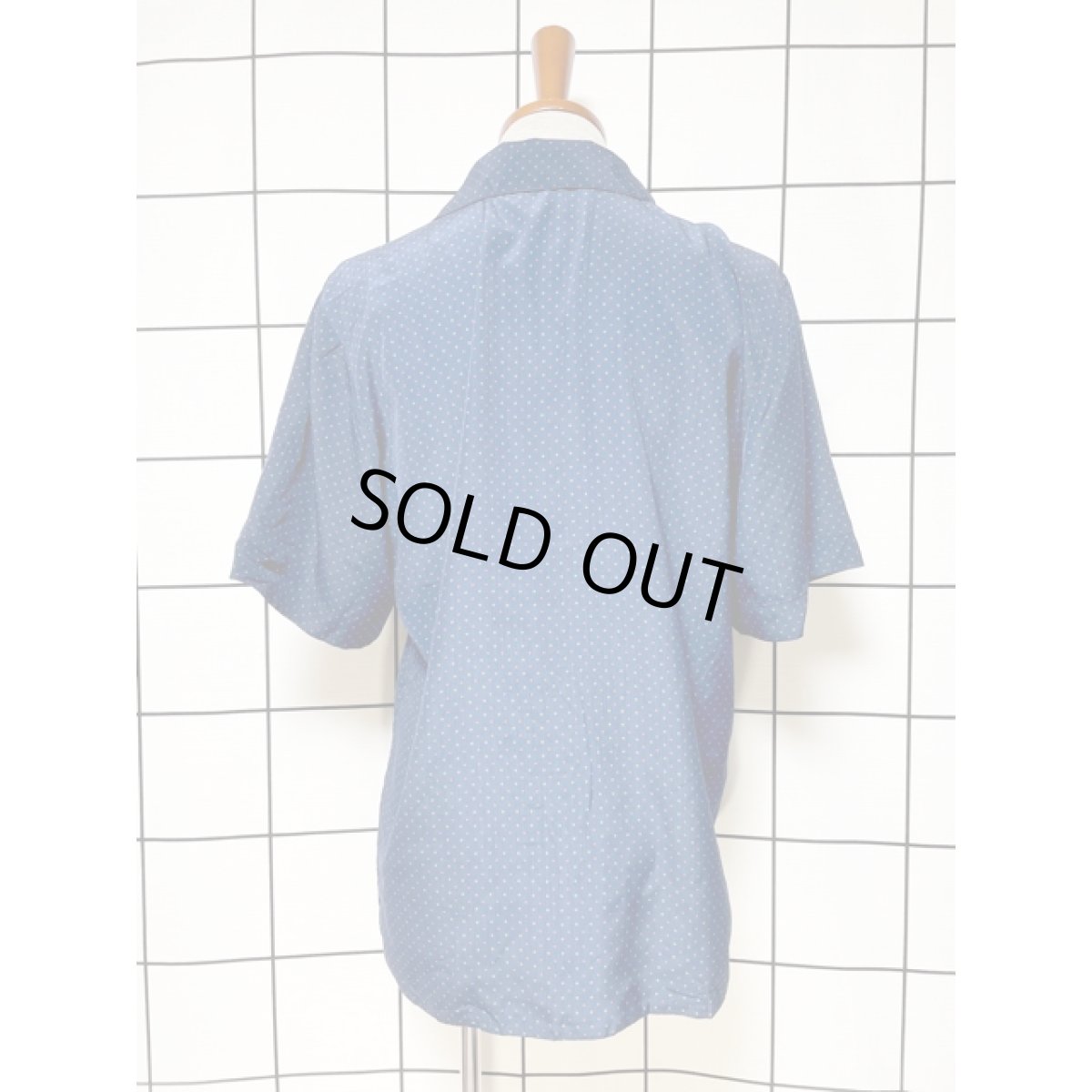 画像2: フランス古着 FRANCE マルチドット ネイビー 半袖 シャツ ヴィンテージブラウス (2)