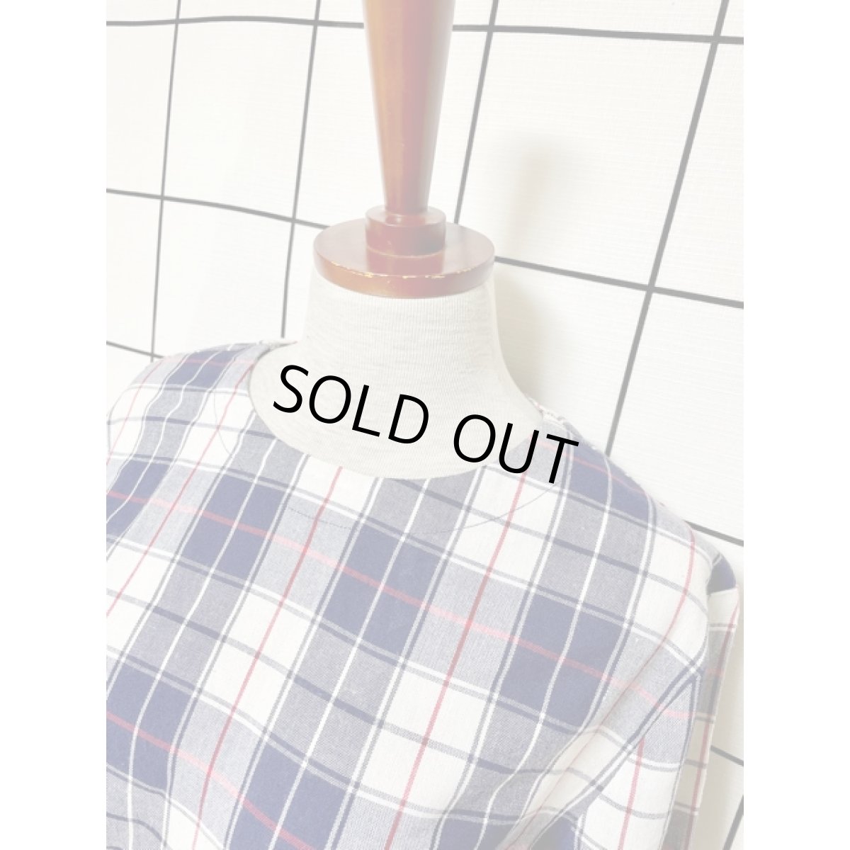 画像5: チェック柄 ワンピース ウエストゴム 後ろボタン レトロ 半袖 アメリカ古着 ヴィンテージ (5)