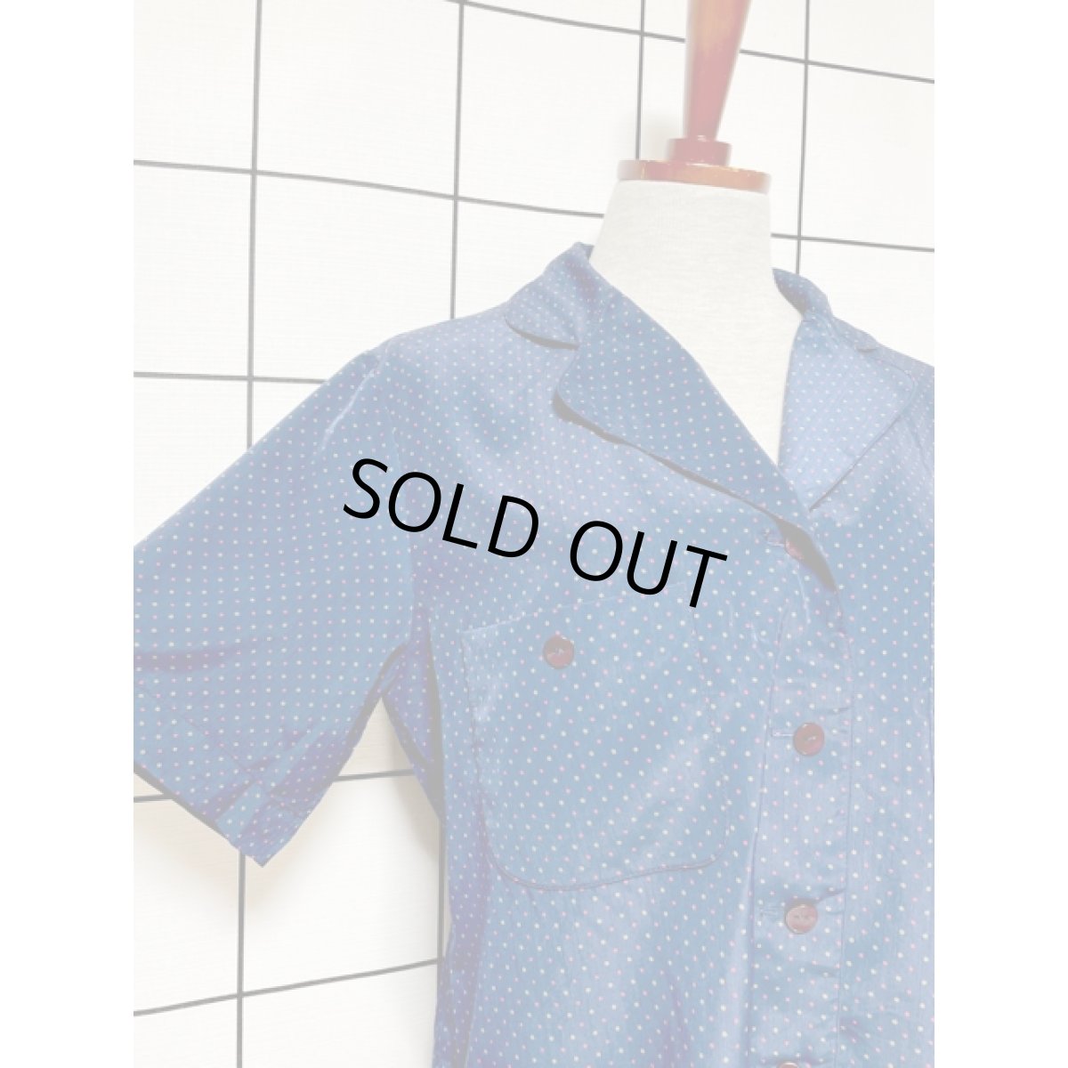 画像6: フランス古着 FRANCE マルチドット ネイビー 半袖 シャツ ヴィンテージブラウス (6)