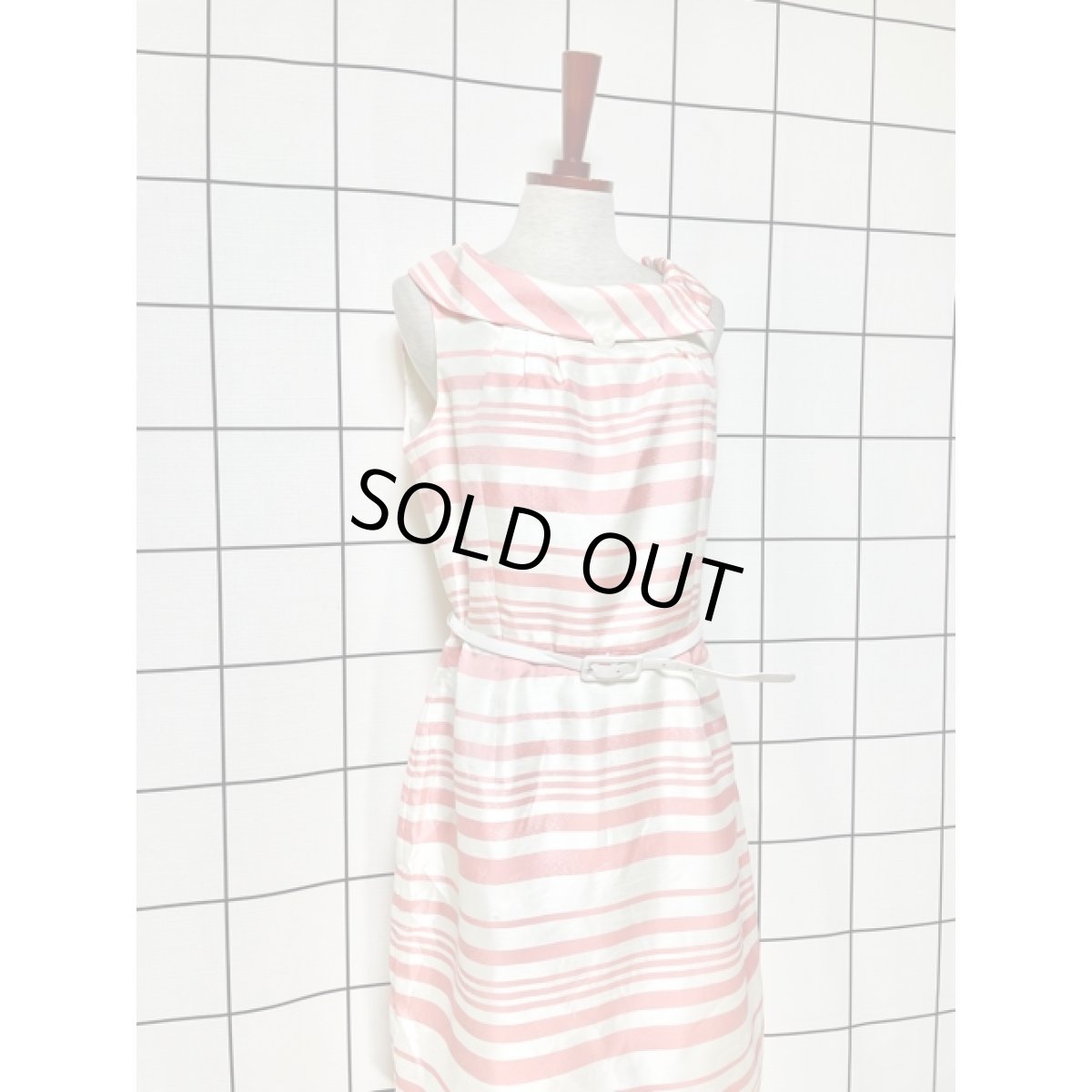 画像4: 素晴らしいデコルテライン ベルトセット ボーダー ヴィンテージワンピース アメリカ古着 (4)