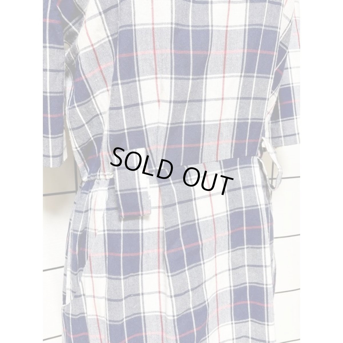 画像8: チェック柄 ワンピース ウエストゴム 後ろボタン レトロ 半袖 アメリカ古着 ヴィンテージ (8)