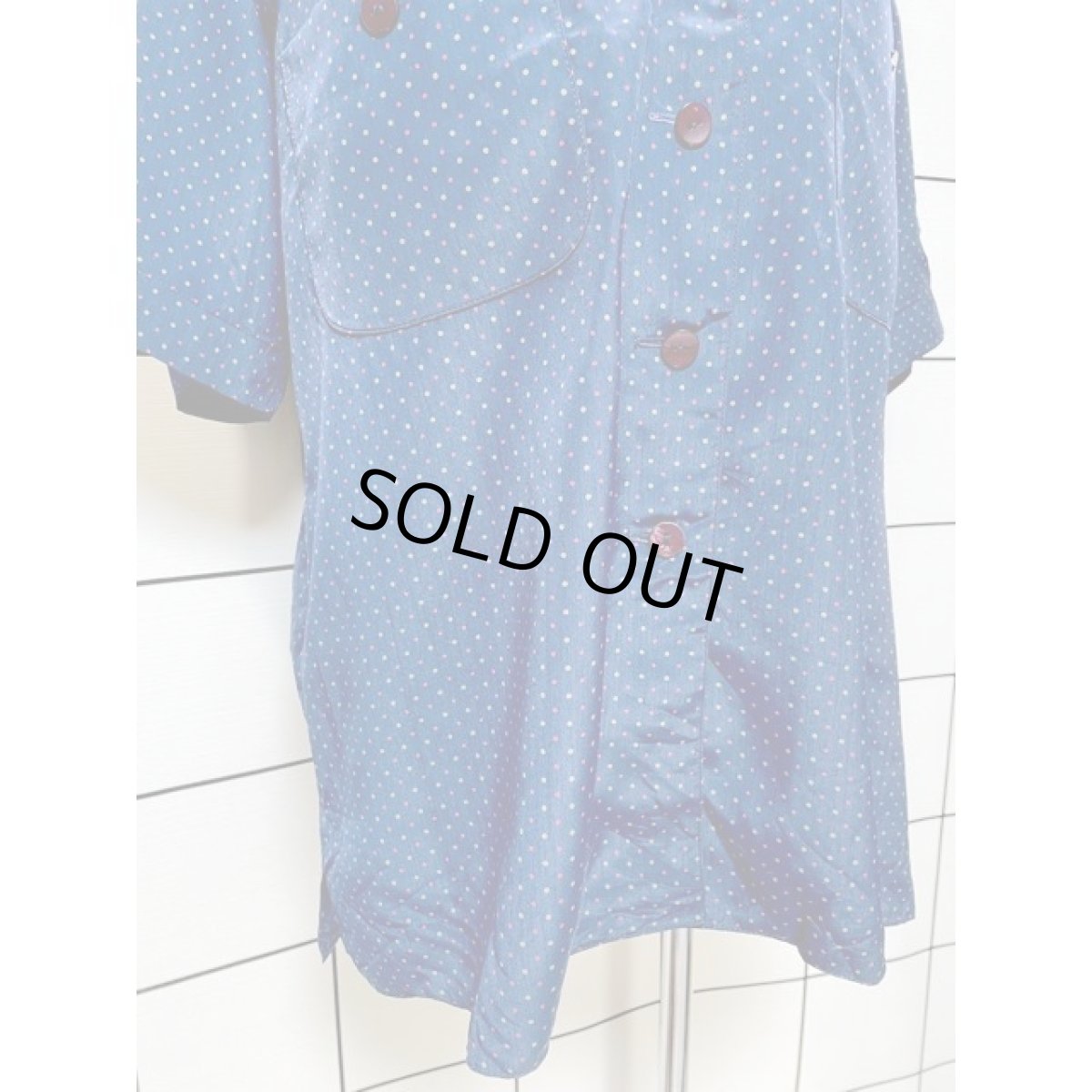 画像7: フランス古着 FRANCE マルチドット ネイビー 半袖 シャツ ヴィンテージブラウス (7)