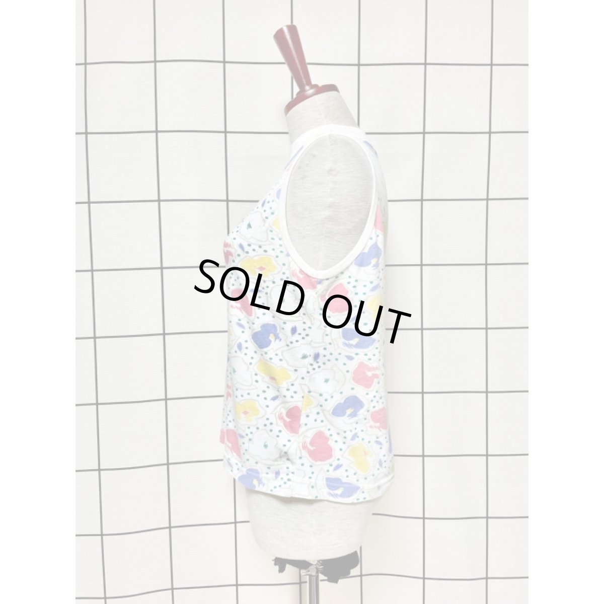 画像2: アート調フラワー柄 ベスト アメリカ古着 ホワイト レトロ (2)