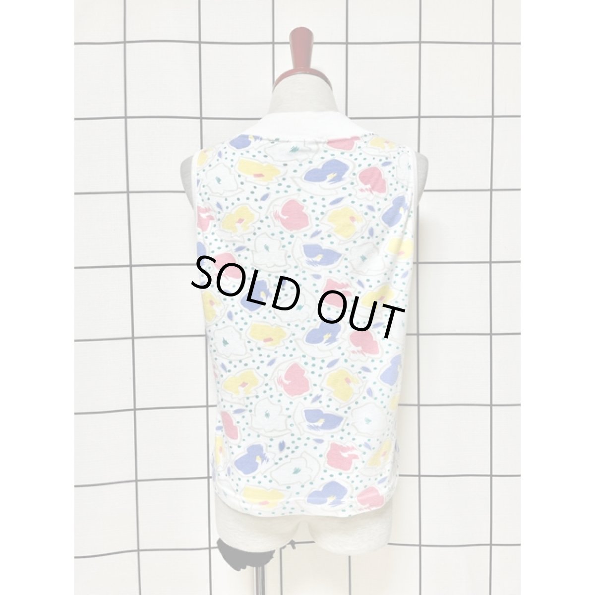 画像3: アート調フラワー柄 ベスト アメリカ古着 ホワイト レトロ (3)