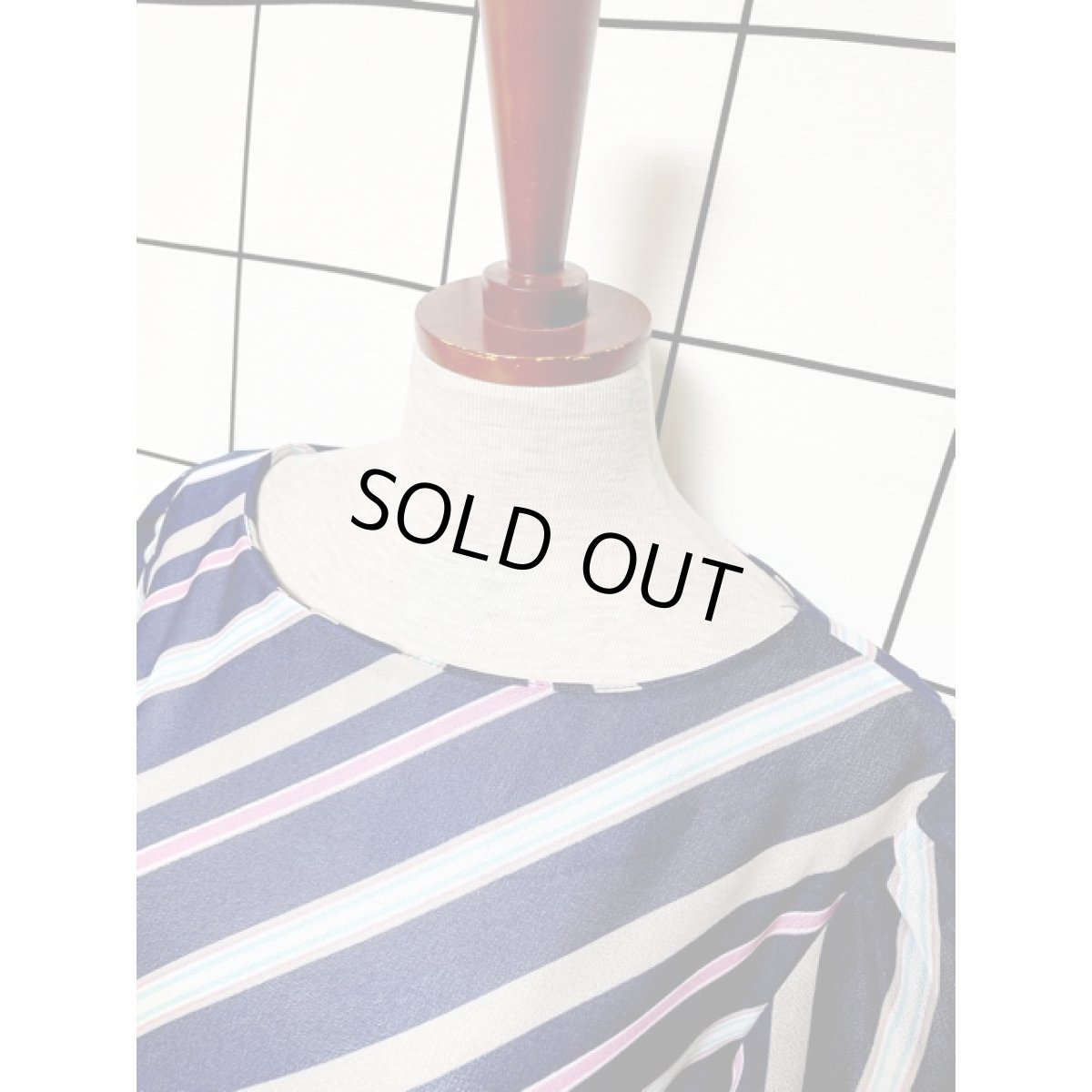 画像4: ストライプ ウエストゴム レトロ ヴィンテージワンピース アメリカ古着 ネイビー (4)