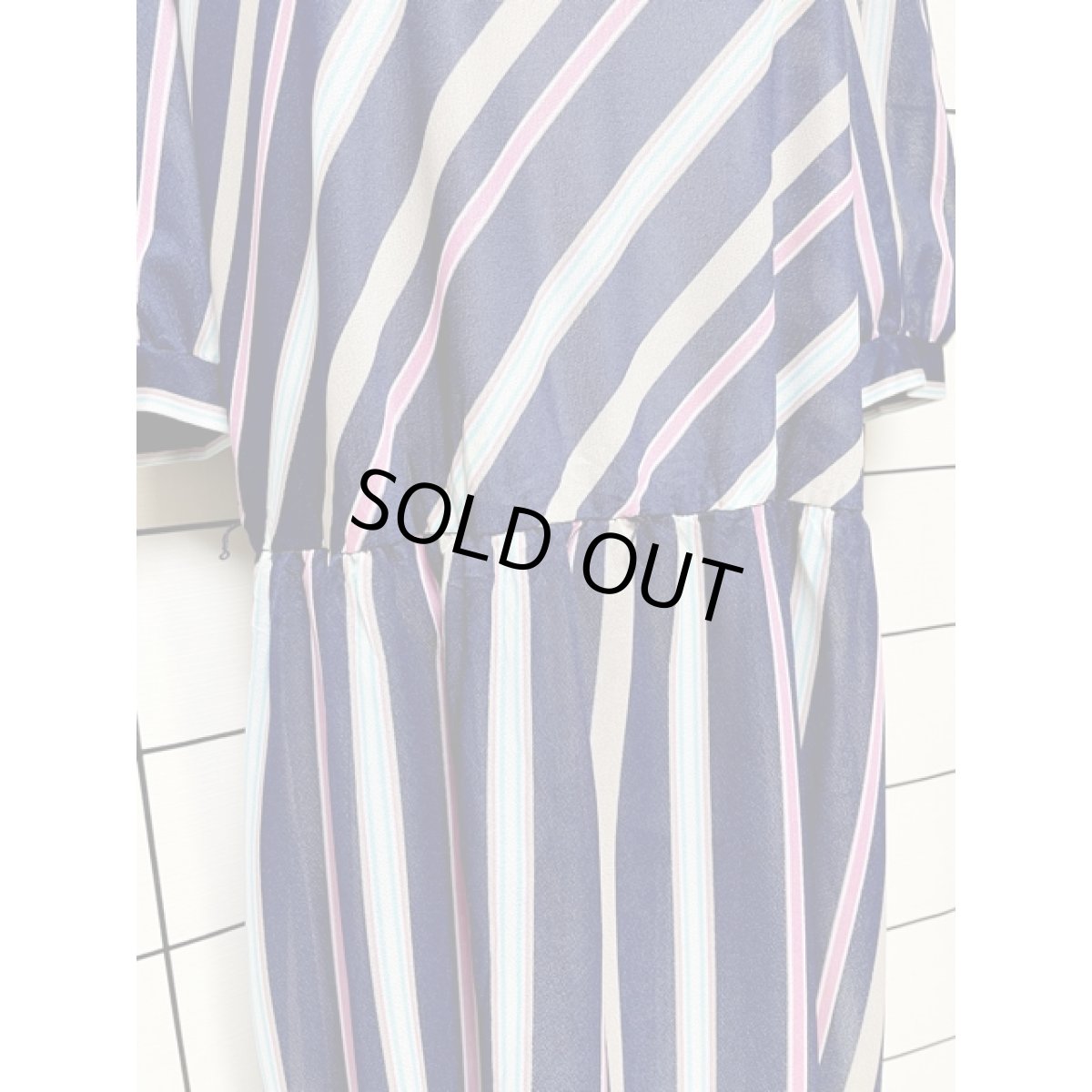 画像7: ストライプ ウエストゴム レトロ ヴィンテージワンピース アメリカ古着 ネイビー (7)