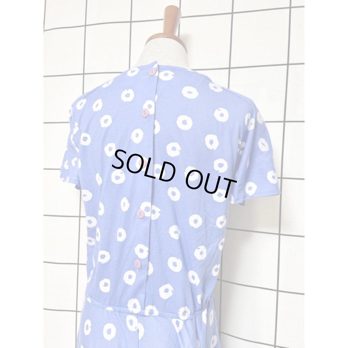 画像3: サークル柄 ブルー 半袖 レトロ アメリカ古着 ヴィンテージワンピース (3)