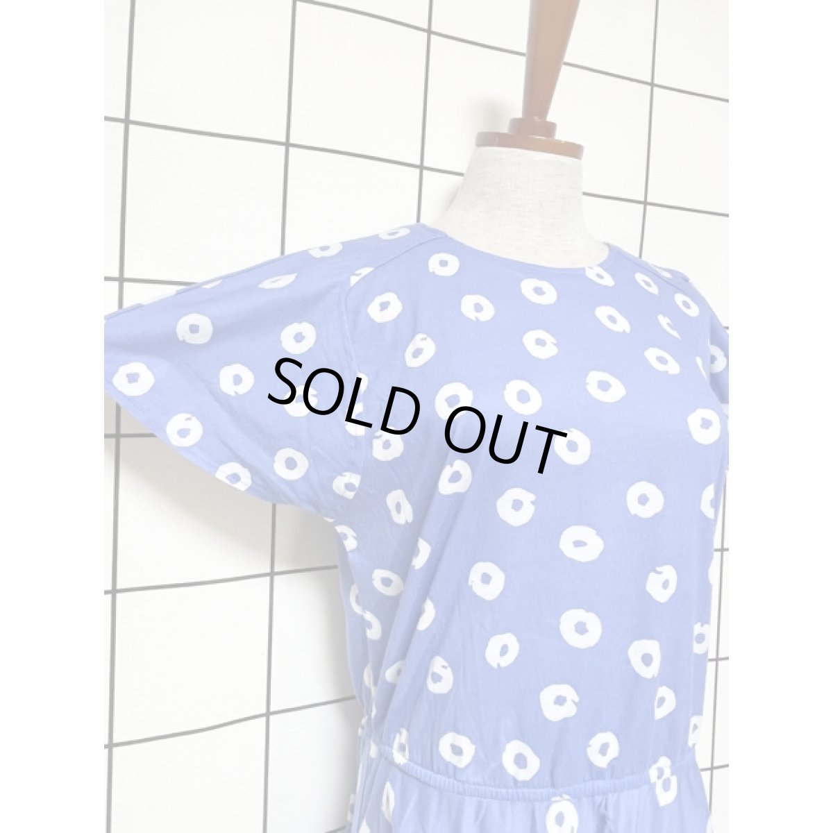 画像7: サークル柄 ブルー 半袖 レトロ アメリカ古着 ヴィンテージワンピース (7)