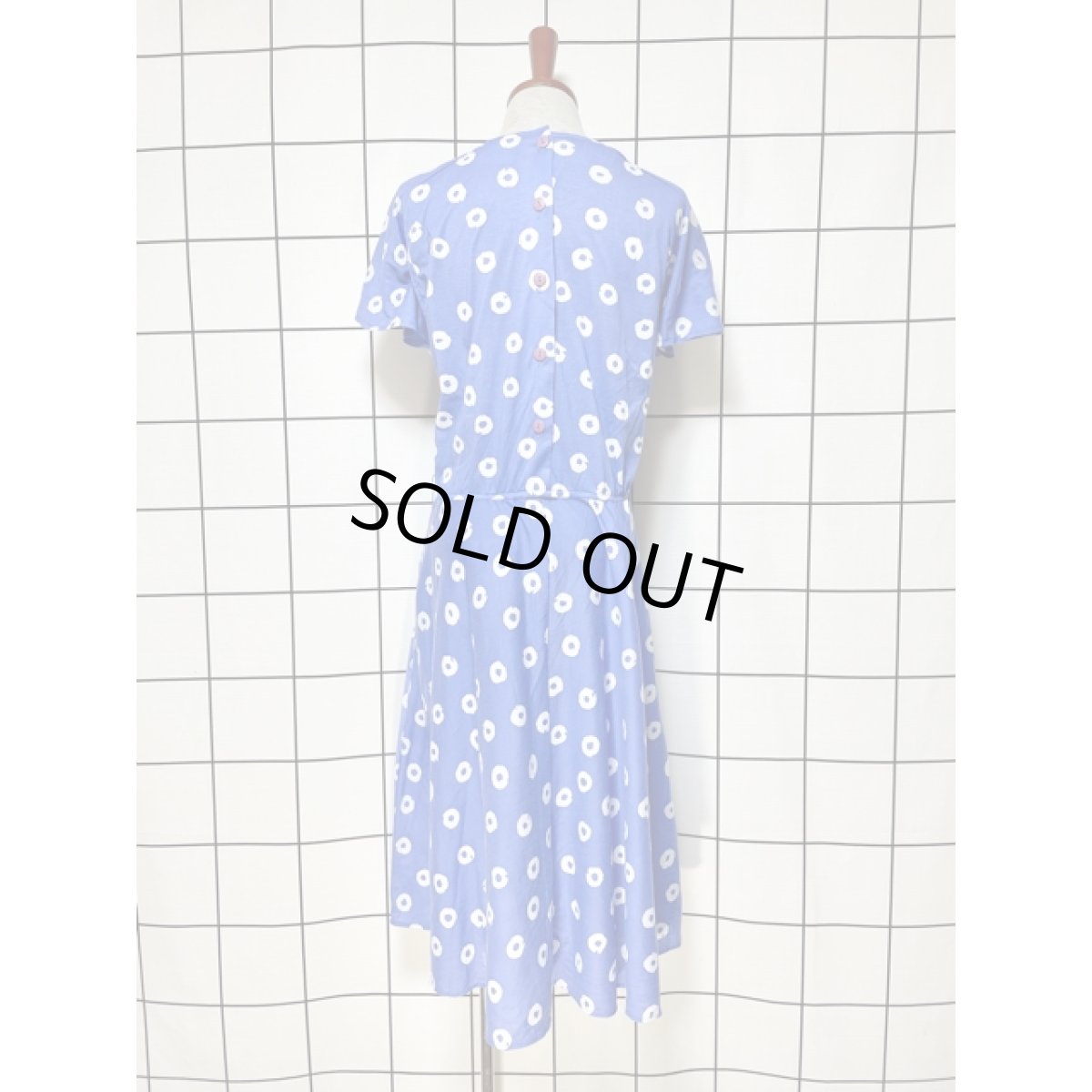 画像2: サークル柄 ブルー 半袖 レトロ アメリカ古着 ヴィンテージワンピース (2)