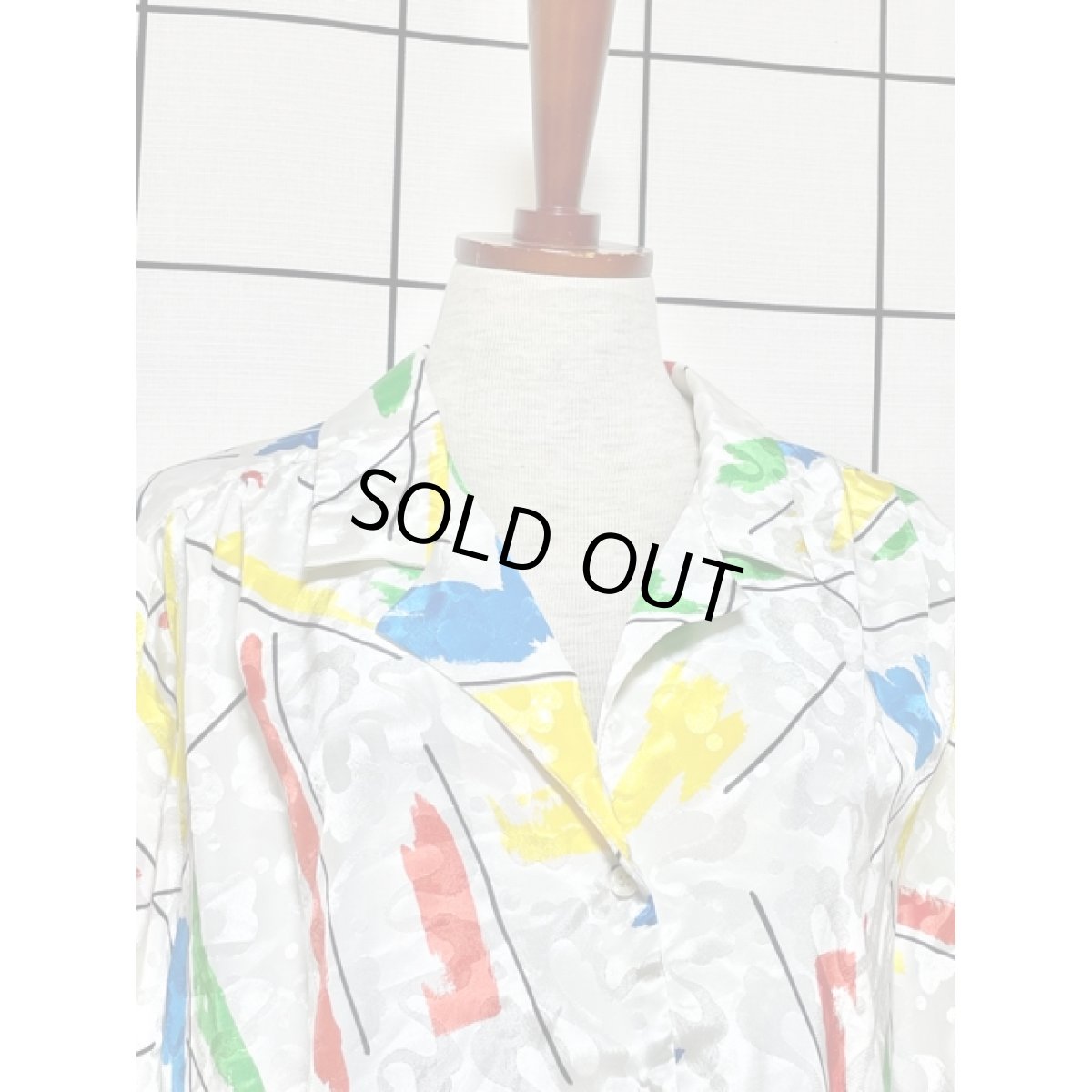 画像5: カラフルアート柄 ホワイト ブラウス ヴィンテージ アメリカ古着 レトロ シャツ (5)