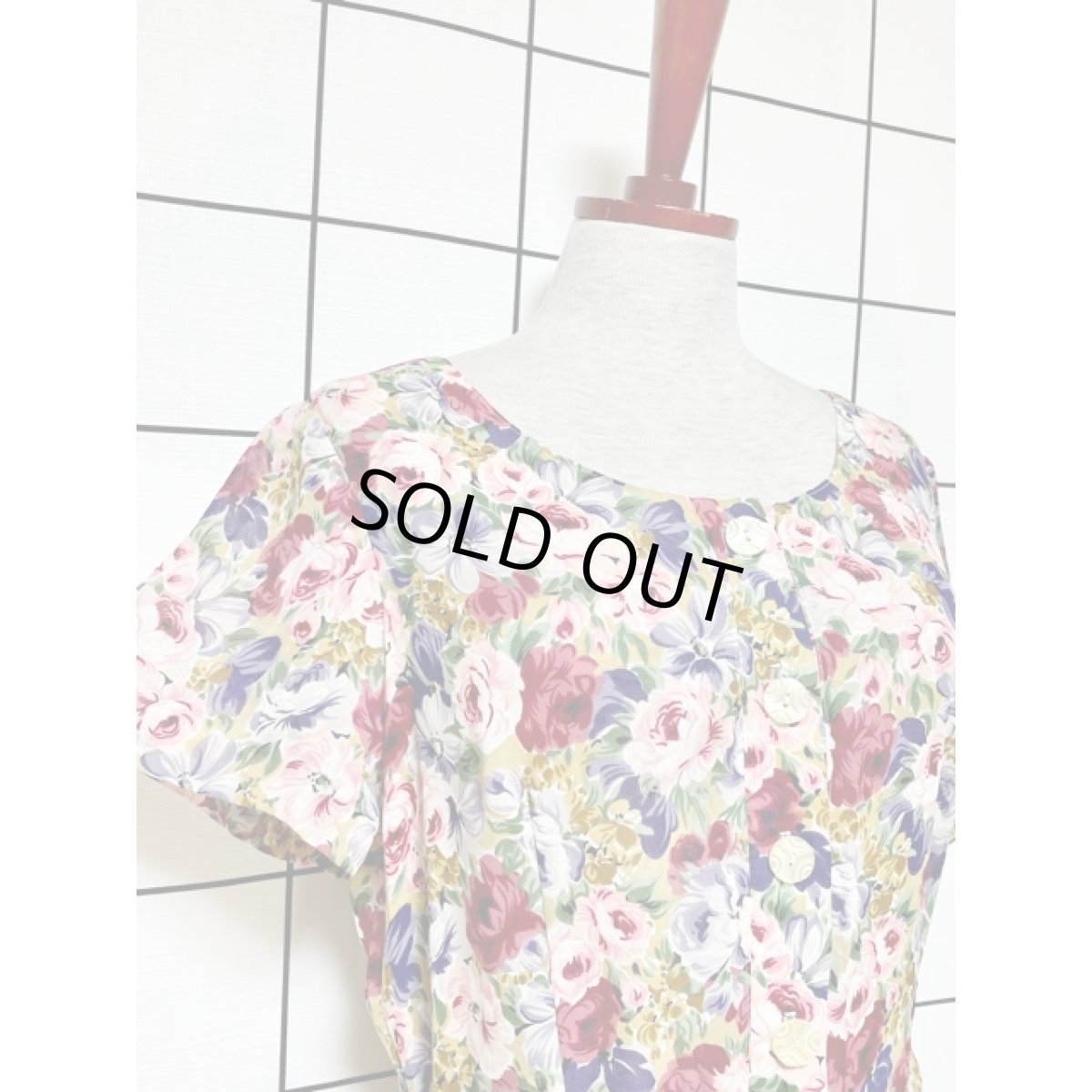 画像7: 総花柄 ウエストリボン 半袖 レトロ アメリカ古着 ヴィンテージワンピース (7)