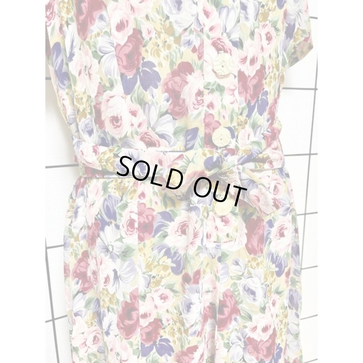 画像8: 総花柄 ウエストリボン 半袖 レトロ アメリカ古着 ヴィンテージワンピース (8)