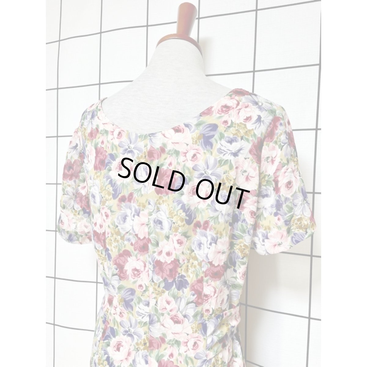 画像3: 総花柄 ウエストリボン 半袖 レトロ アメリカ古着 ヴィンテージワンピース (3)