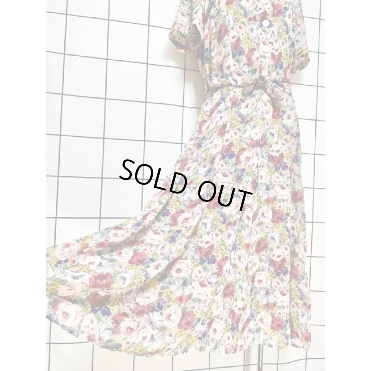 画像10: 総花柄 ウエストリボン 半袖 レトロ アメリカ古着 ヴィンテージワンピース (10)