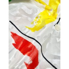 画像10: カラフルアート柄 ホワイト ブラウス ヴィンテージ アメリカ古着 レトロ シャツ (10)