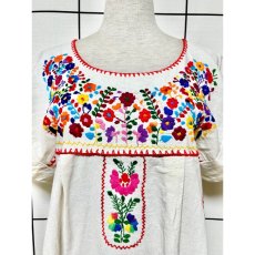 画像10: メキシコ製 鳥刺繍 花刺繍 フォークロア 半袖 レトロ ヴィンテージメキシカンドレス ホワイト 白 (10)