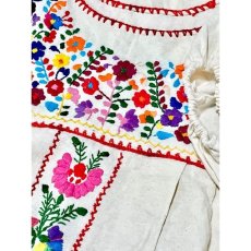 画像12: メキシコ製 鳥刺繍 花刺繍 フォークロア 半袖 レトロ ヴィンテージメキシカンドレス ホワイト 白 (12)