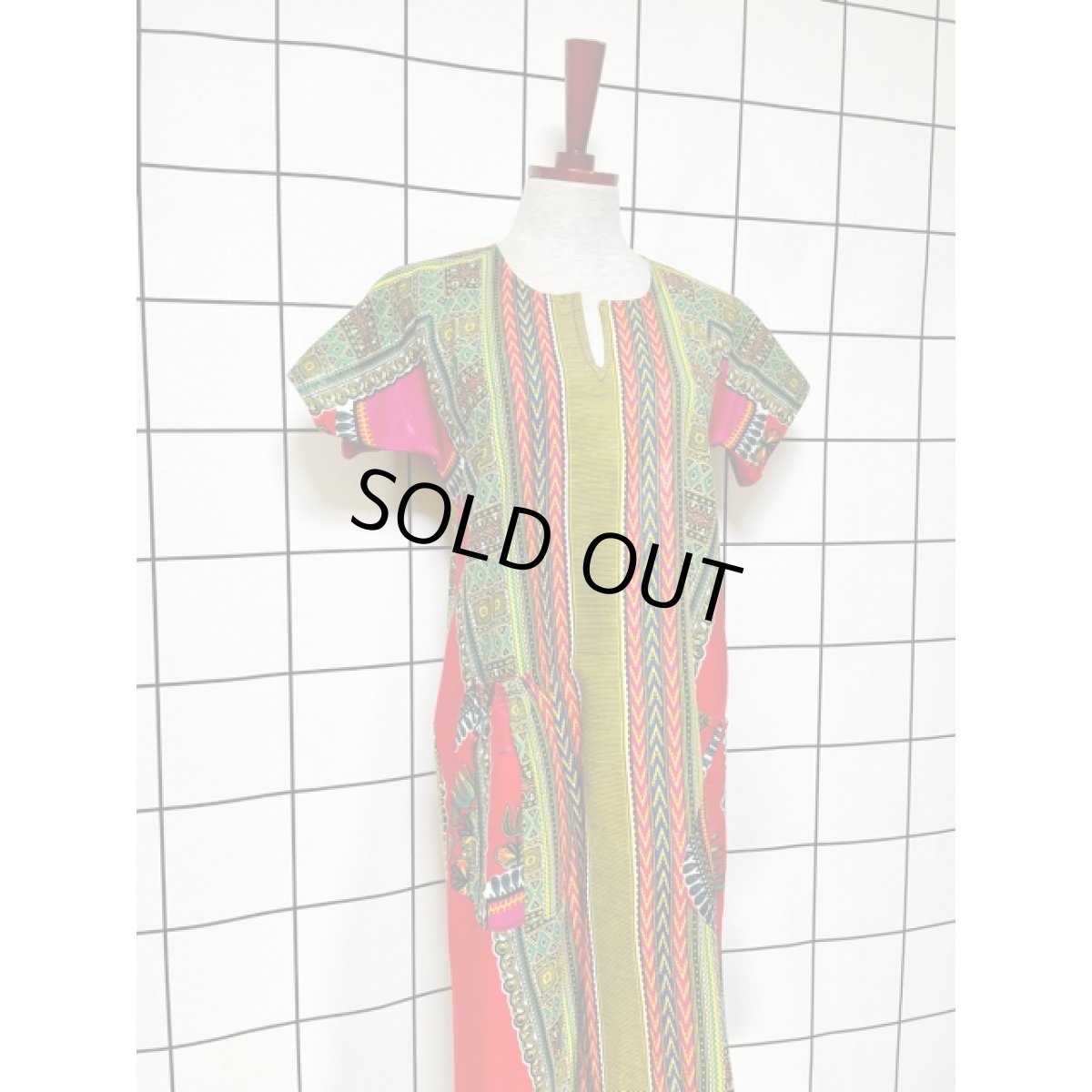 画像3: アフリカンバティックドレス 半袖 ヴィンテージ 古着 エスニック レトロ (3)