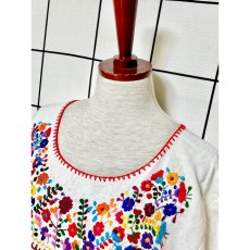 画像6: メキシコ製 鳥刺繍 花刺繍 フォークロア 半袖 レトロ ヴィンテージメキシカンドレス ホワイト 白 (6)