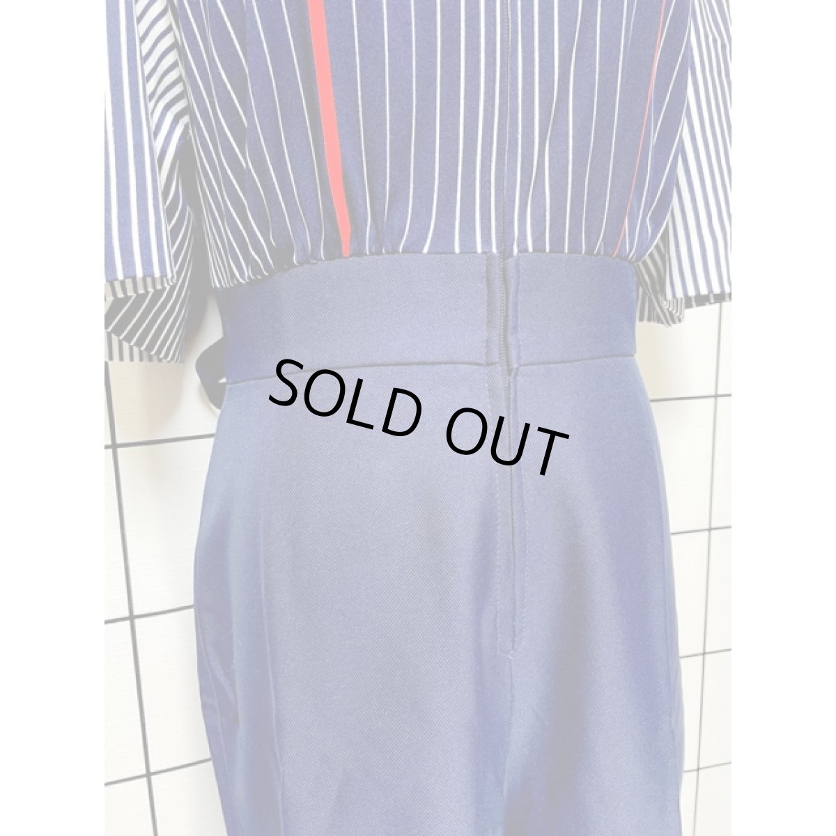 画像9: 大人マリンスタイル ストライプ柄 ボーダー柄 ネイビー 切り替えし フロントジッパー ウエストリボン半袖 レトロ USA古着 ヴィンテージオールインワン (9)