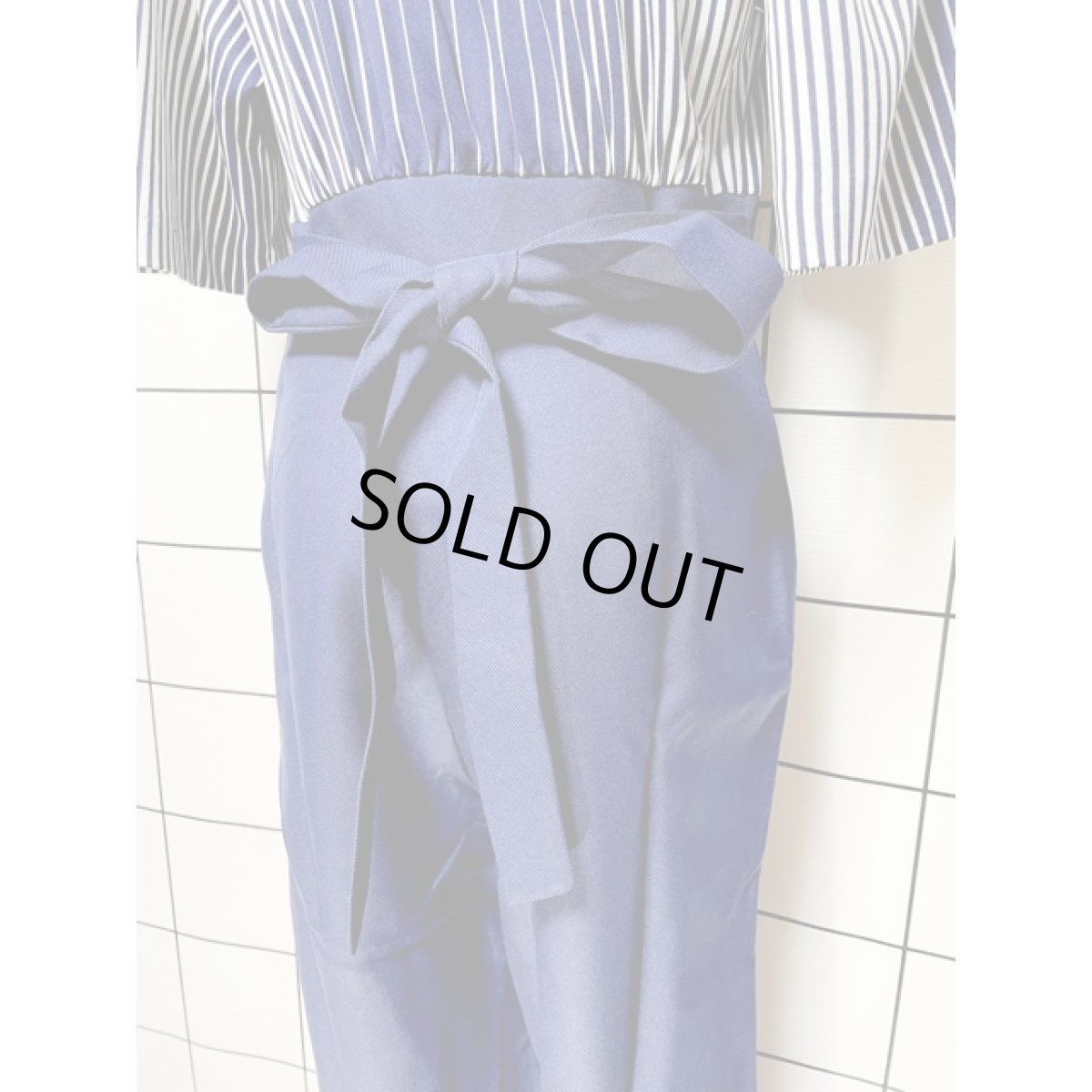 画像4: 大人マリンスタイル ストライプ柄 ボーダー柄 ネイビー 切り替えし フロントジッパー ウエストリボン半袖 レトロ USA古着 ヴィンテージオールインワン (4)