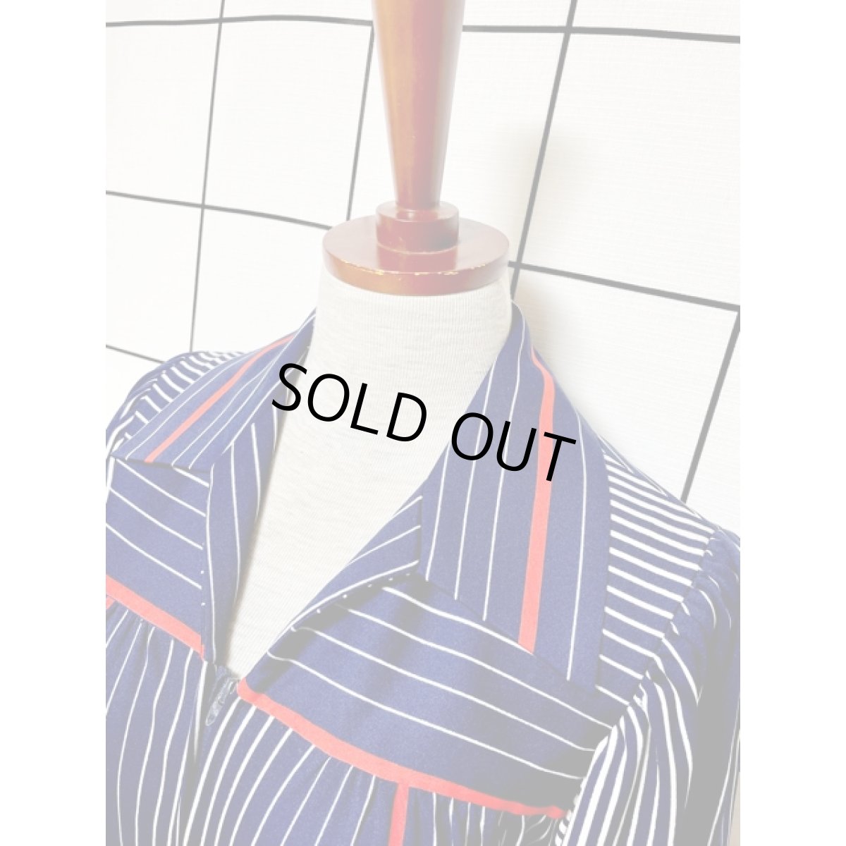 画像6: 大人マリンスタイル ストライプ柄 ボーダー柄 ネイビー 切り替えし フロントジッパー ウエストリボン半袖 レトロ USA古着 ヴィンテージオールインワン (6)