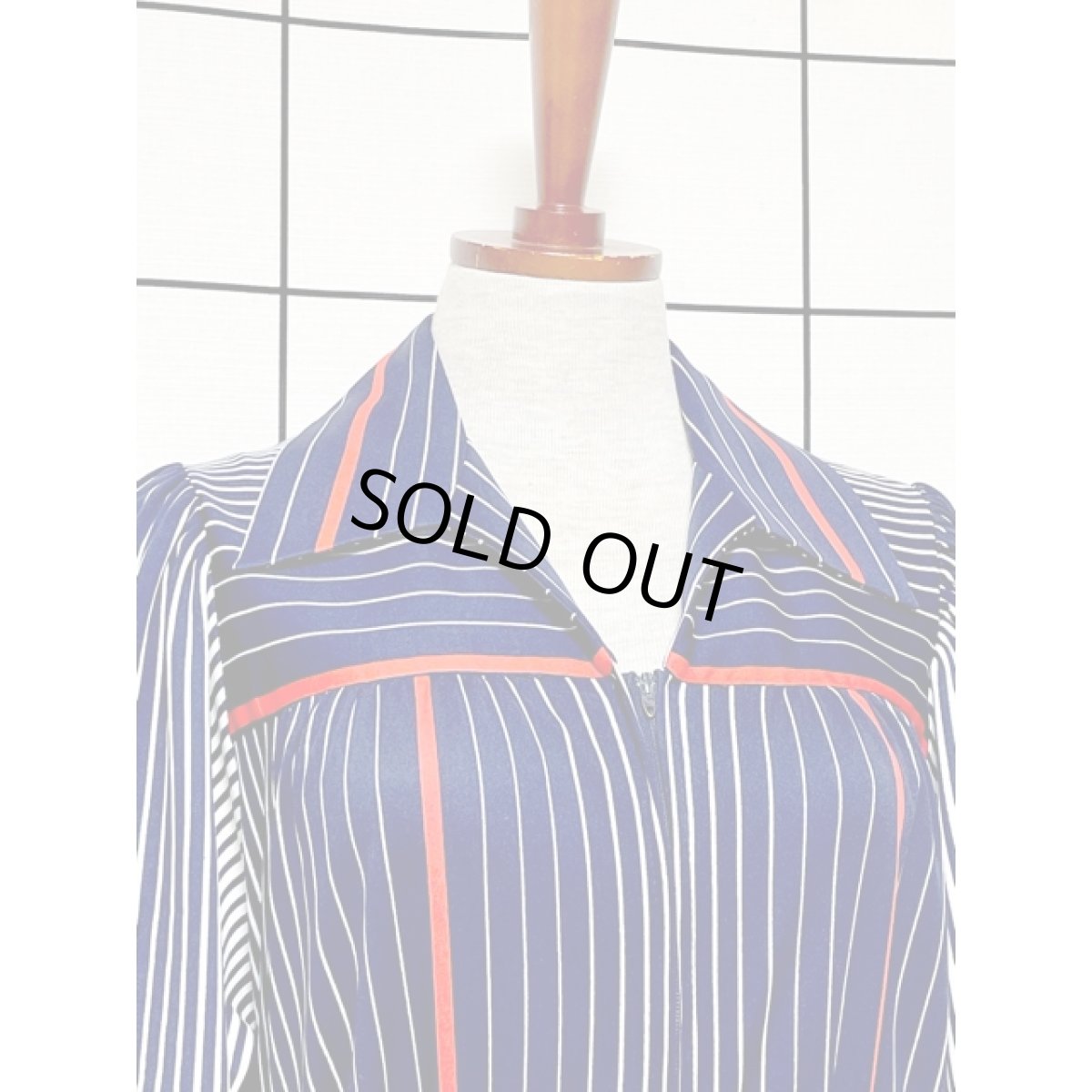 画像7: 大人マリンスタイル ストライプ柄 ボーダー柄 ネイビー 切り替えし フロントジッパー ウエストリボン半袖 レトロ USA古着 ヴィンテージオールインワン (7)